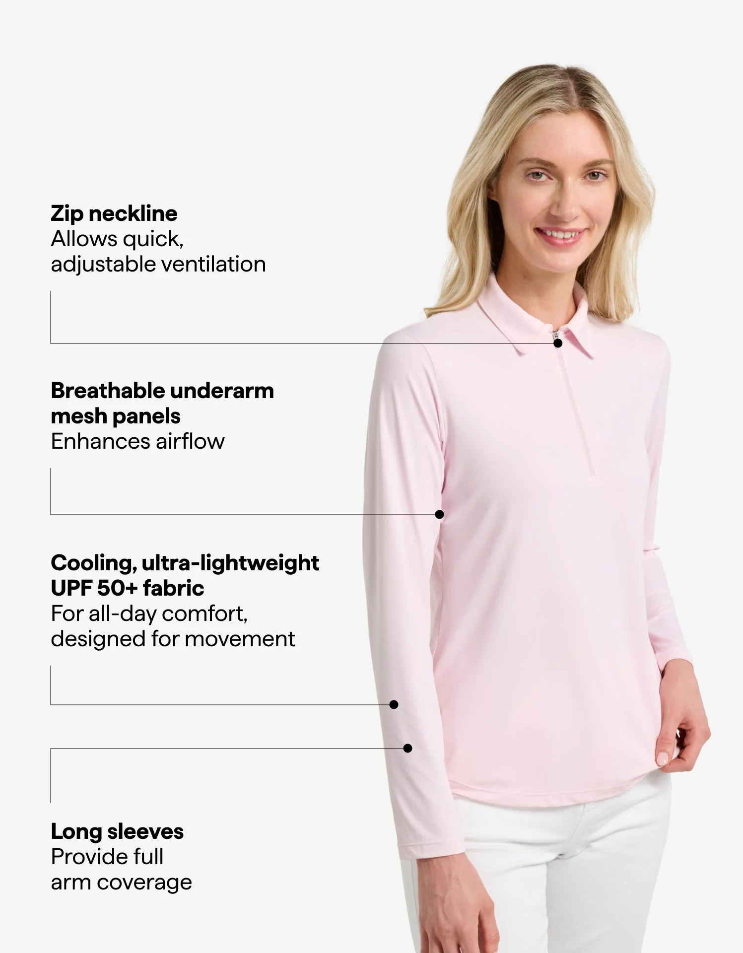 Long Sleeve Zip Polo Shirt UPF 50+ - Image 8
